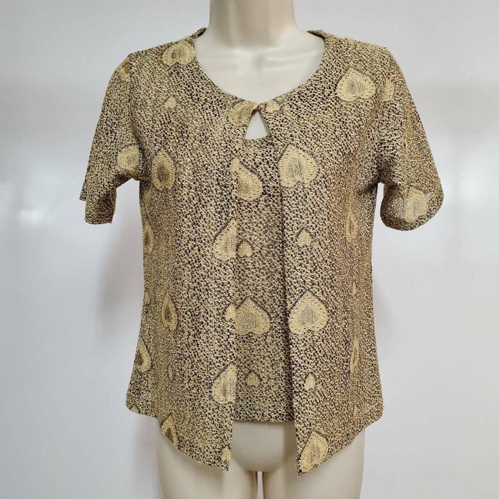 Liz Claiborne Petite XXS 2 Piece Top Set Sweater Metallic Gold Short Sleeve Cami